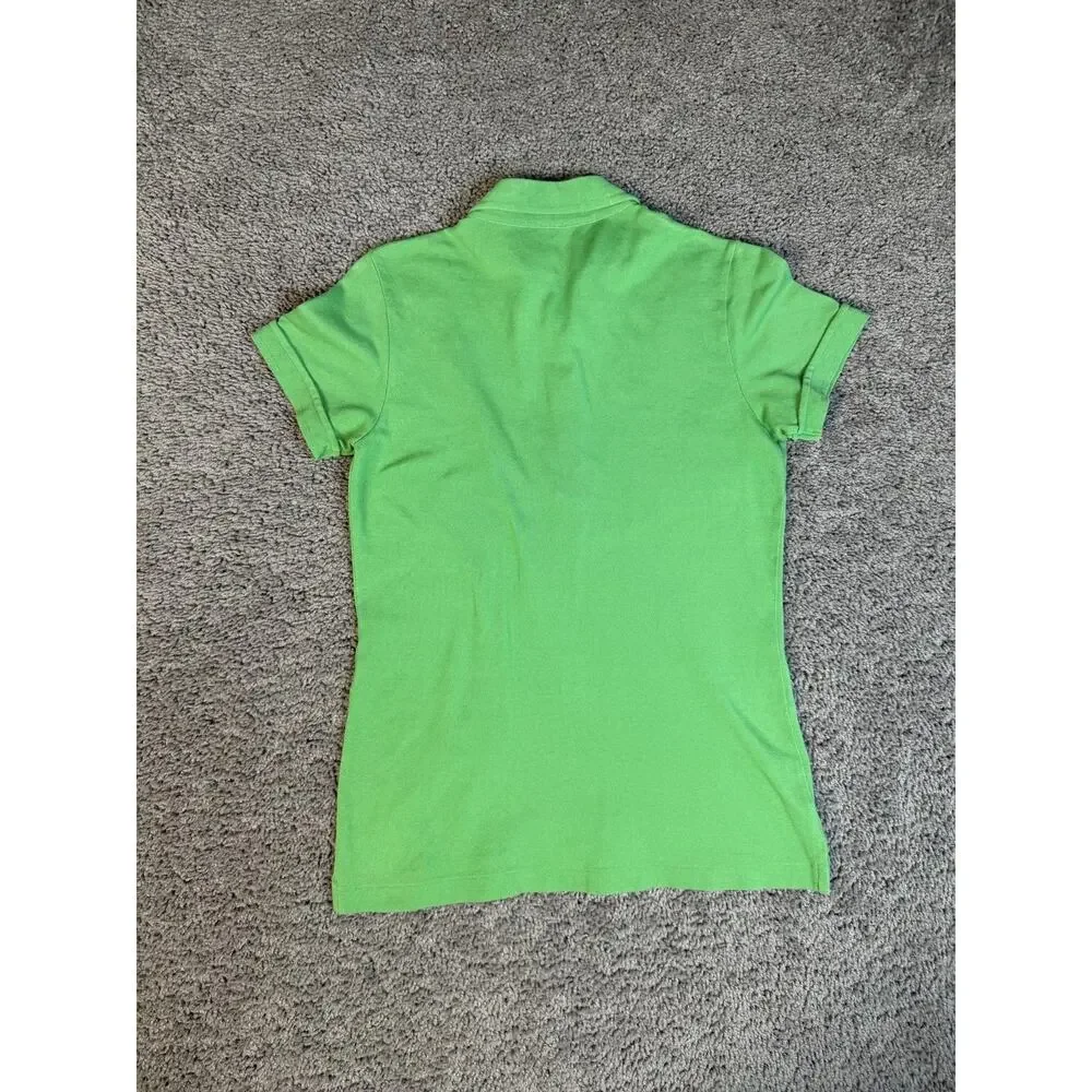 Ralph Lauren Polo Shirt Girls M Green Short Sleeve Collared Slim Stretch